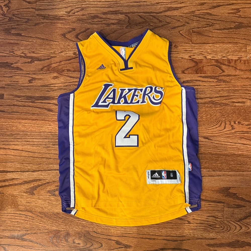 Adidas Yellow and Purple Lakers Ball Basketball Jersey